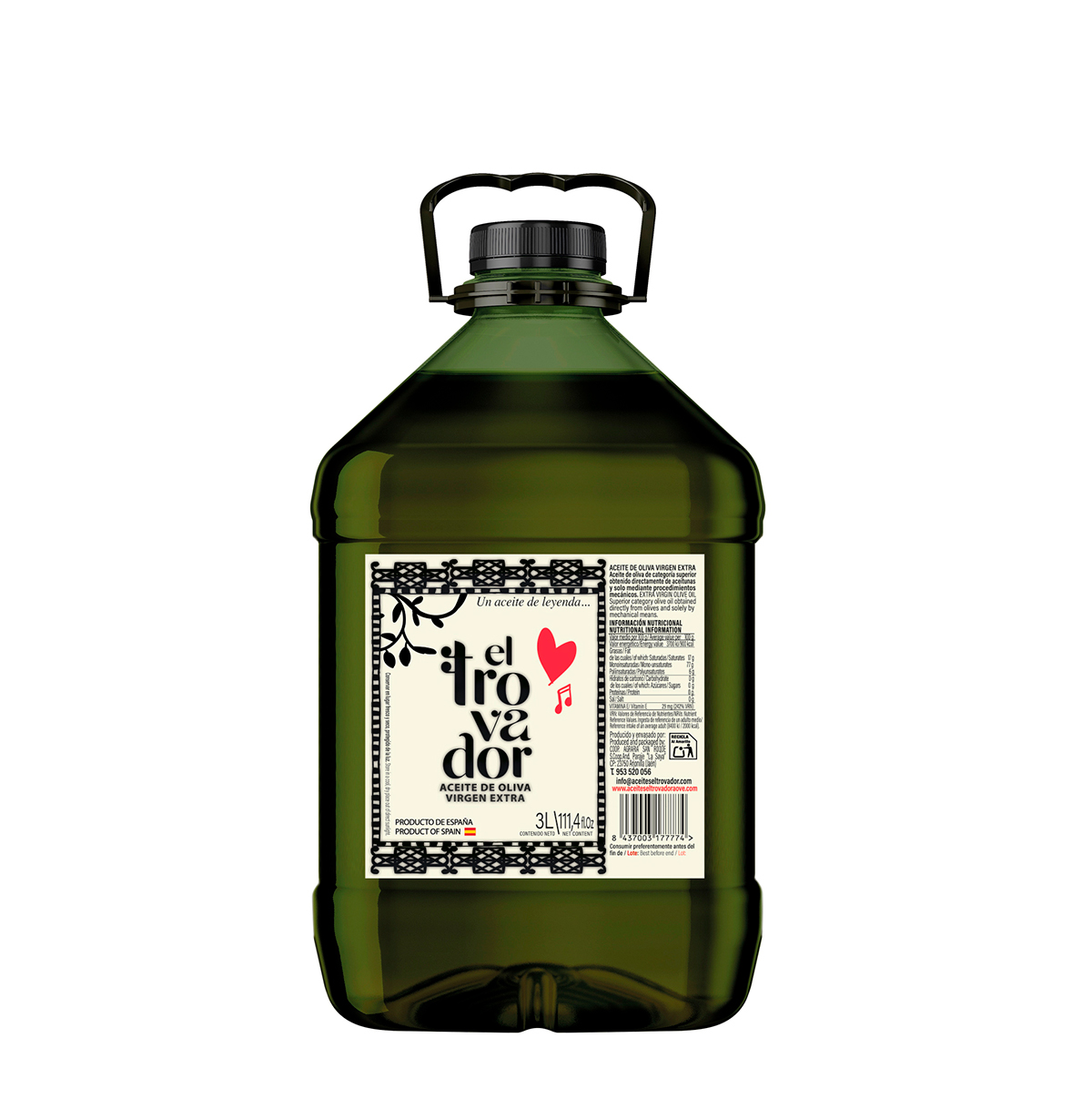 Caja de 4 Botellas de 3 Litros - Aceite de Oliva Virgen Extra El Trovador